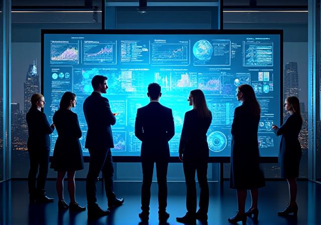 Team analyzing AI data visualizations