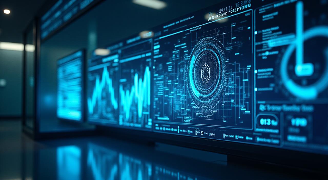Futuristic digital interface showing AI data processing