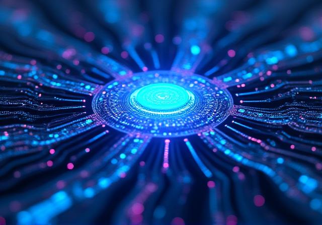 Abstract representation of data endpoints connecting to a central AI hub