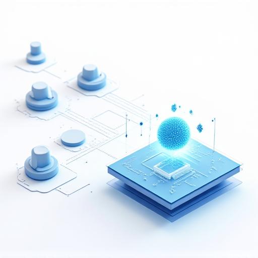 Illustration of a simplified data flowing from cloud sources into an AI engine and appearing on a sleek tablet dashboard